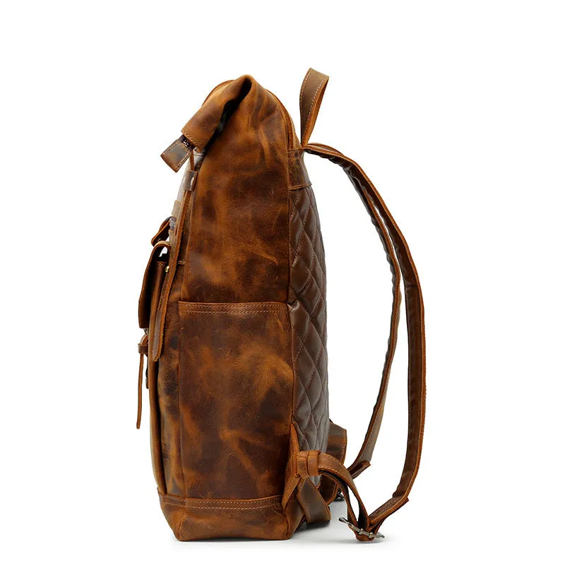 Handmade Vintage Roll-Top Genuine Leather Men's Laptop Backpack