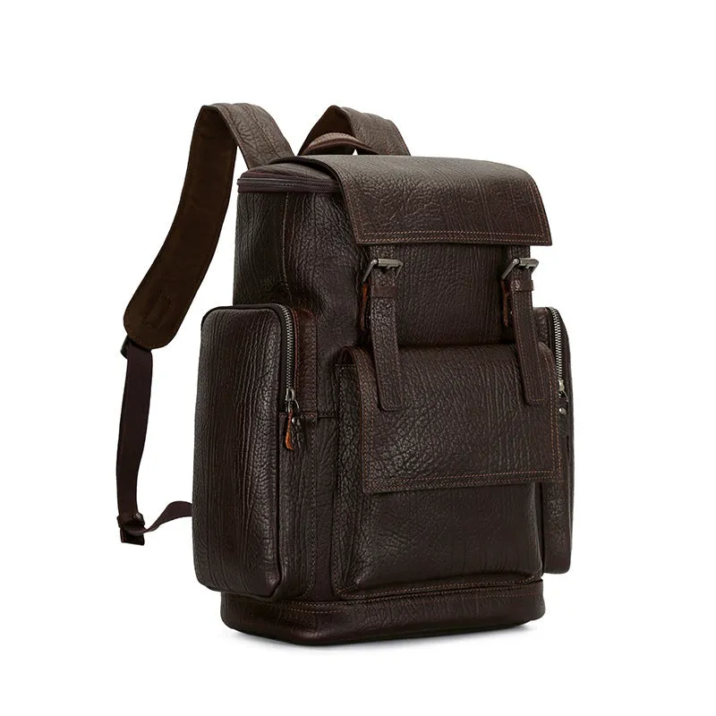 Handmade Vintage Top-Loader Zipper Full-Grain Leather Men’s Backpack