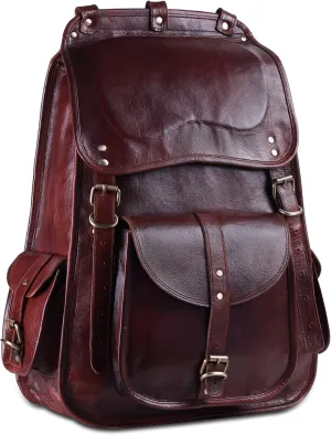 Handmade World Vintage Full Grain 21 Inch Leather Laptop LARGE Backpack Casual Bookbag Daypack Travel Rucksack (Brown)