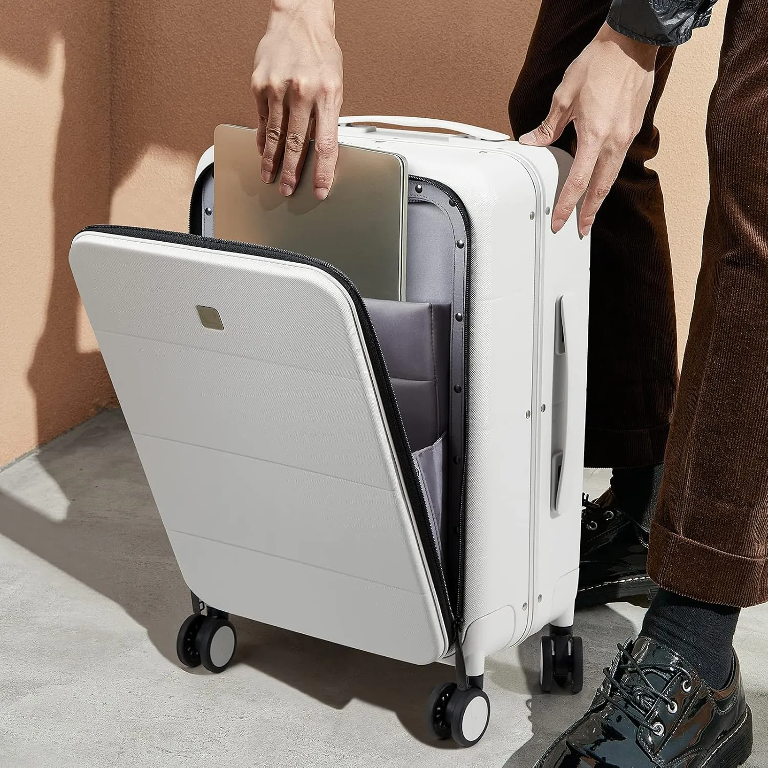 Hanke Luggage Hard Shell Suitcases 24 Inch Checked-Medium Luggage with Spinner Wheels TSA Approved Travel Luggage Wide Handle for Men Women(Smoke White)