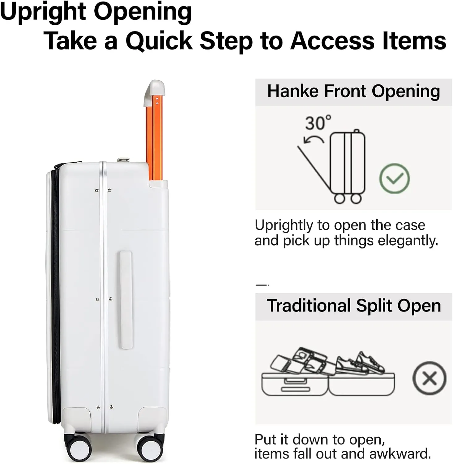 Hanke Luggage Hard Shell Suitcases 24 Inch Checked-Medium Luggage with Spinner Wheels TSA Approved Travel Luggage Wide Handle for Men Women(Smoke White)
