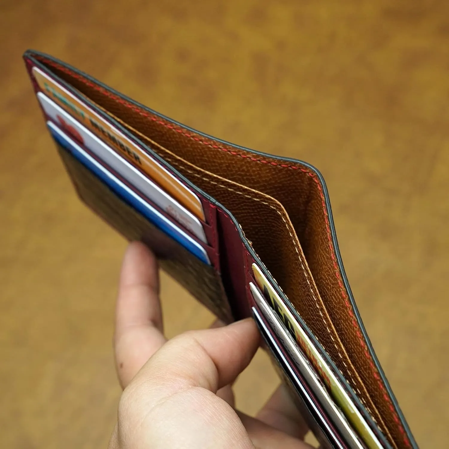 HATA Black Red Slim Men's Leather Wallet Double Side AIIigator Bifold Wallets RFID Blocking Luxury Croc Wallet for Men Christmas Birthday Gift for Him Husband Dad Grandpa VIMIX-12