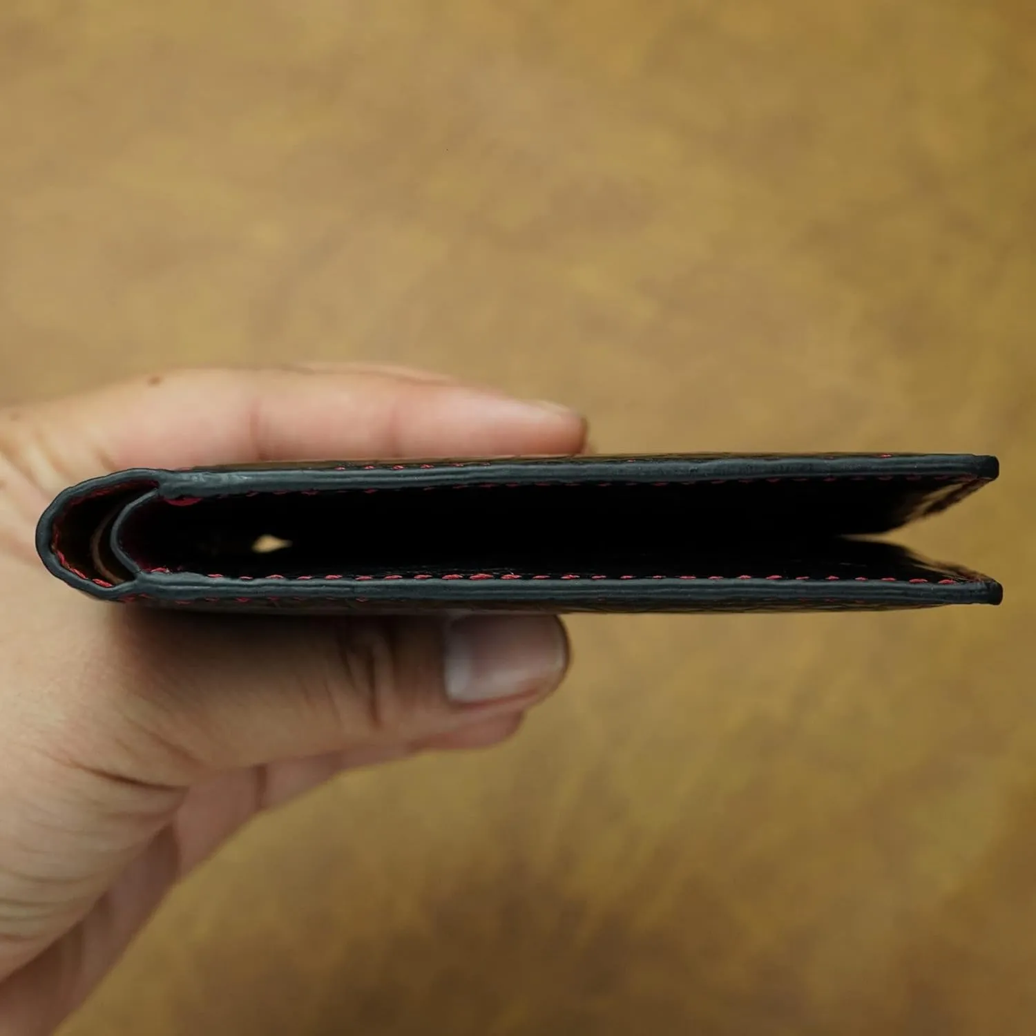 HATA Black Red Slim Men's Leather Wallet Double Side AIIigator Bifold Wallets RFID Blocking Luxury Croc Wallet for Men Christmas Birthday Gift for Him Husband Dad Grandpa VIMIX-12