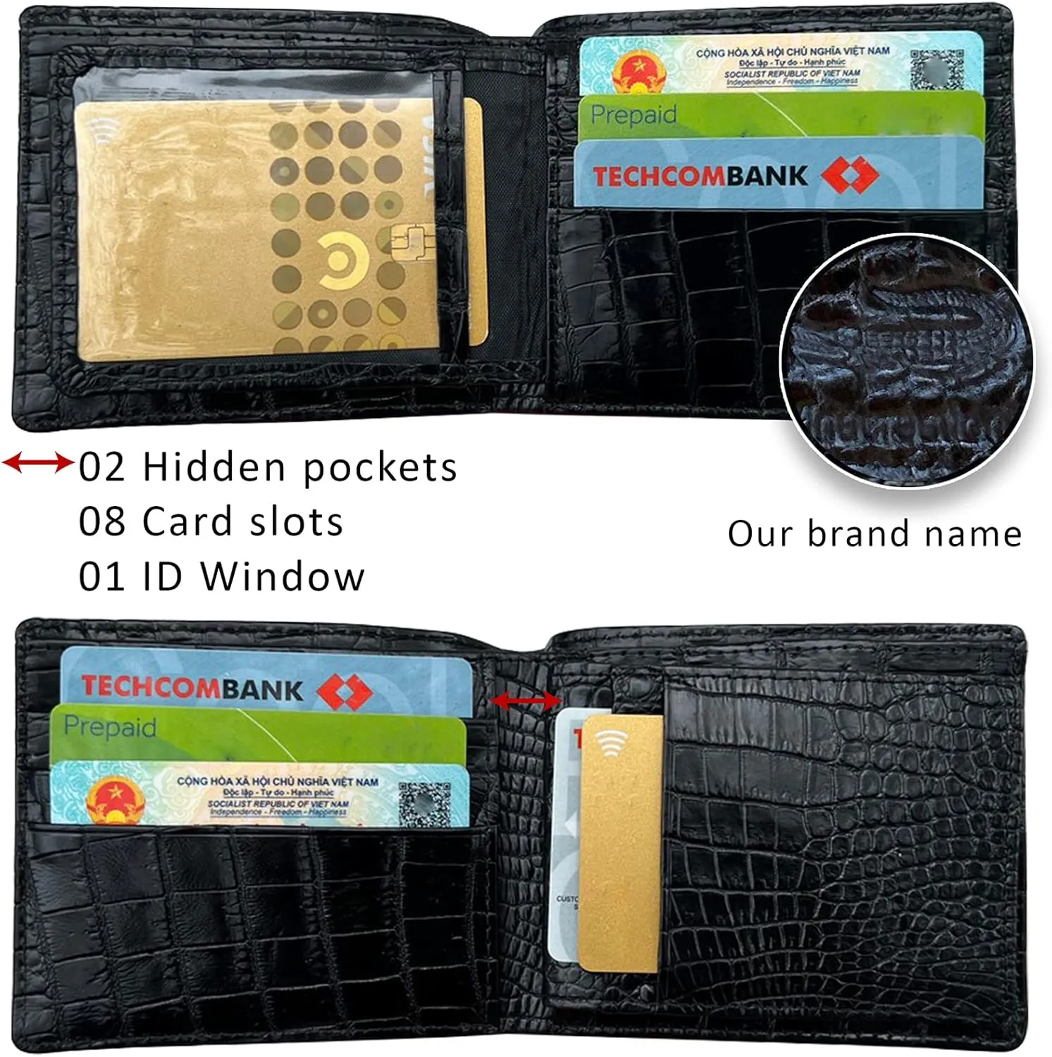 HATA Men Leather Wallet Croc RFID Blocking Front Pocket AIIigator Handmade Gift For Birthday Wedding Anniversary Father's Day