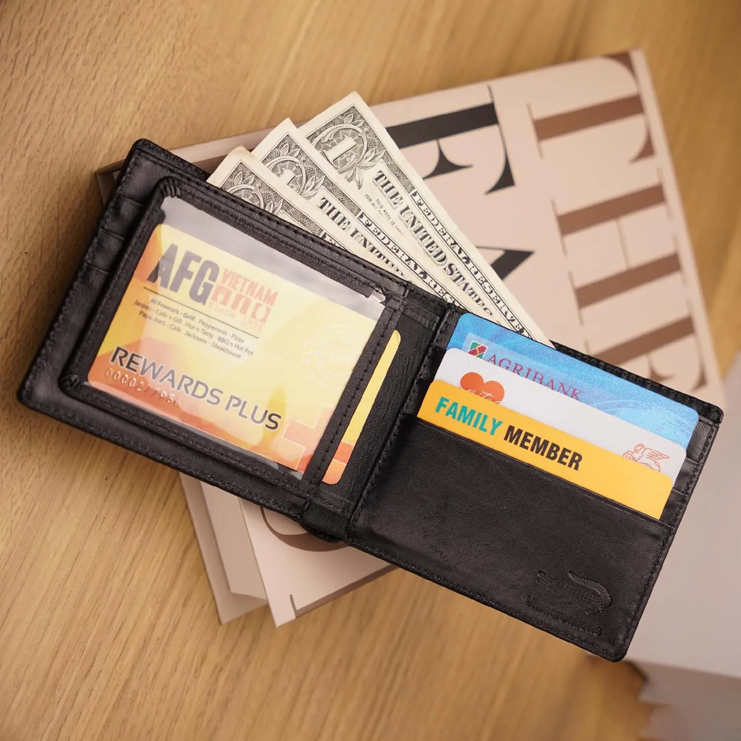 HATA Men Leather Wallet Croc RFID Blocking Front Pocket AIIigator Handmade Gift For Birthday Wedding Anniversary Father's Day