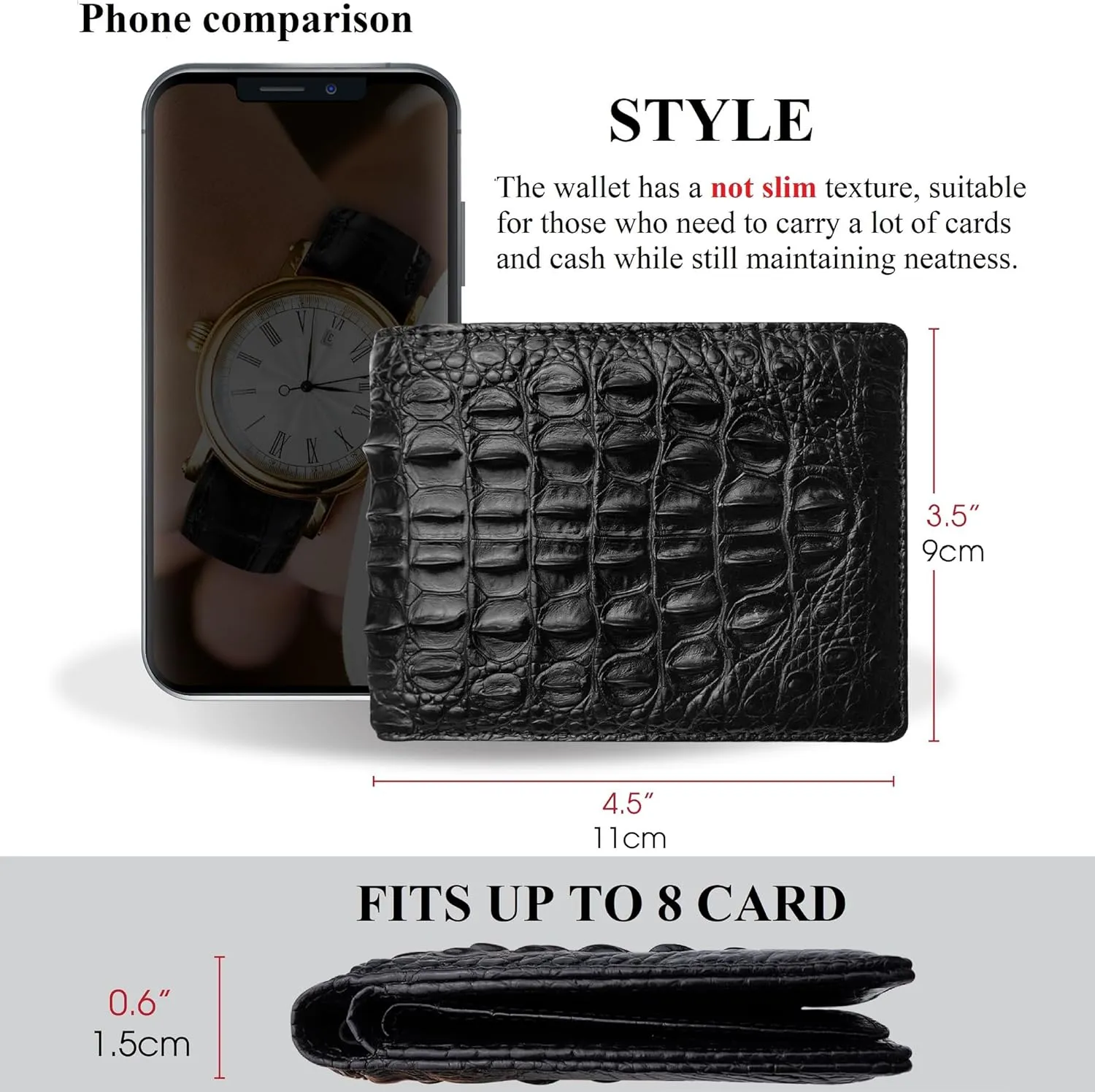 HATA Men Leather Wallet Croc RFID Blocking Front Pocket AIIigator Handmade Gift For Birthday Wedding Anniversary Father's Day