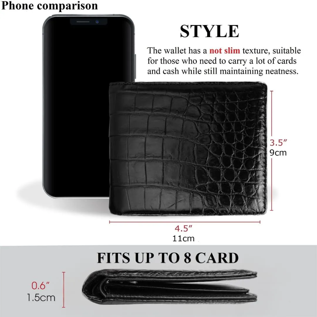 HATA Men Leather Wallet Croc RFID Blocking Front Pocket AIIigator Handmade Gift For Birthday Wedding Anniversary Father's Day