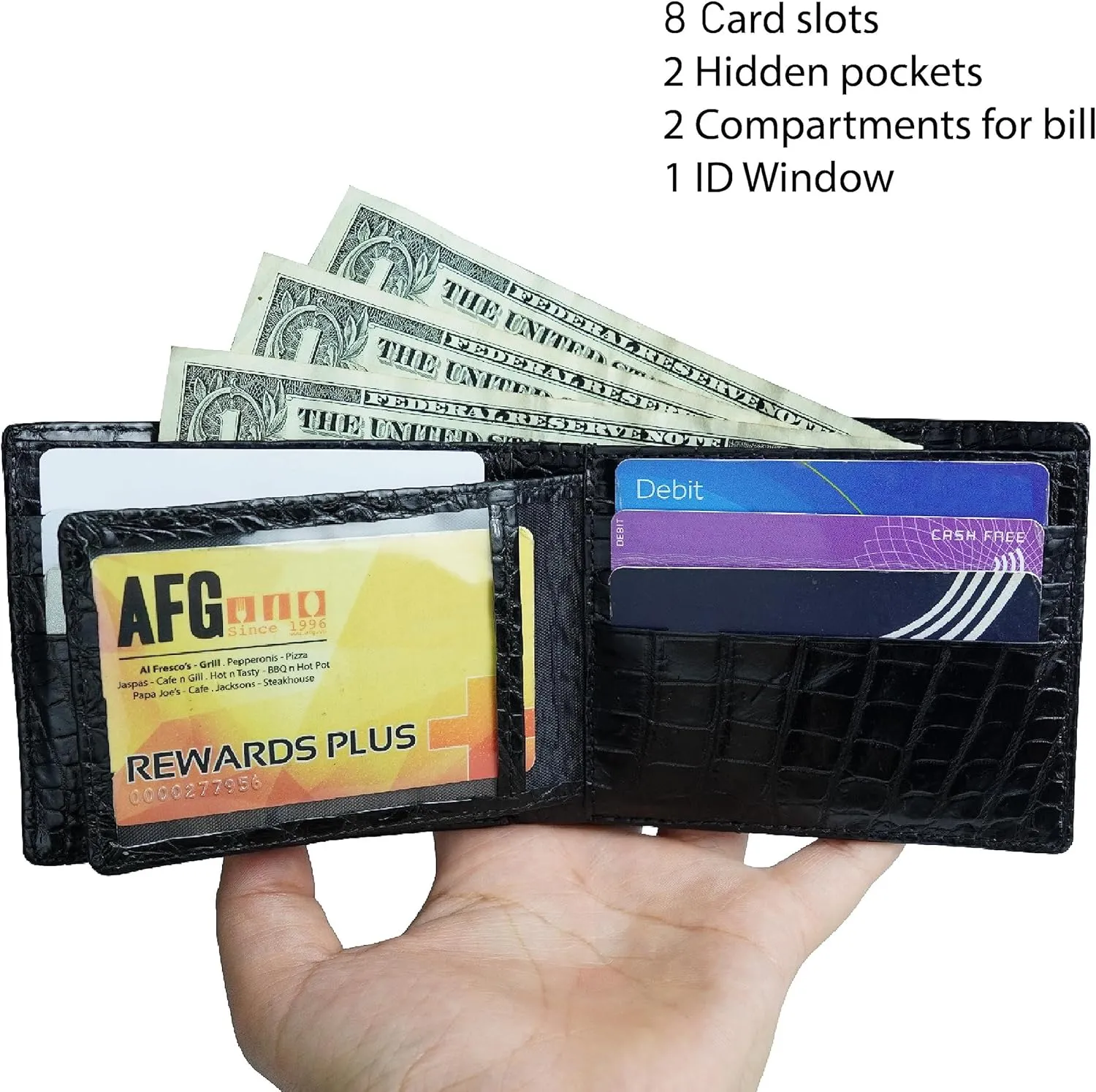 HATA Men Leather Wallet Croc RFID Blocking Front Pocket AIIigator Handmade Gift For Birthday Wedding Anniversary Father's Day