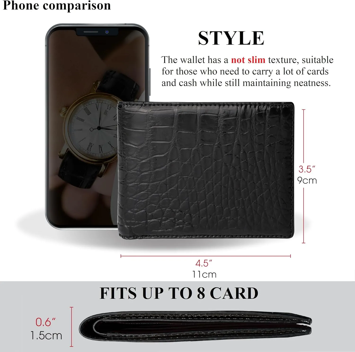 HATA Men Leather Wallet Croc RFID Blocking Front Pocket AIIigator Handmade Gift For Birthday Wedding Anniversary Father's Day