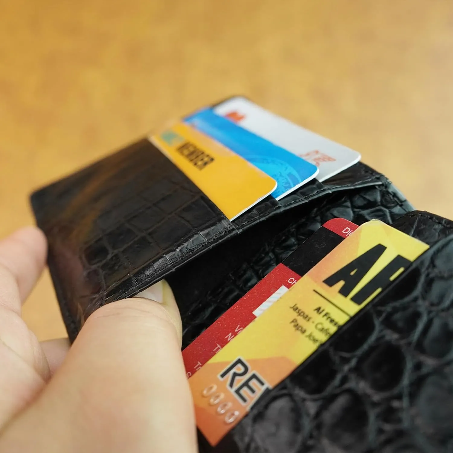 HATA Men Leather Wallet Croc RFID Blocking Front Pocket AIIigator Handmade Gift For Birthday Wedding Anniversary Father's Day