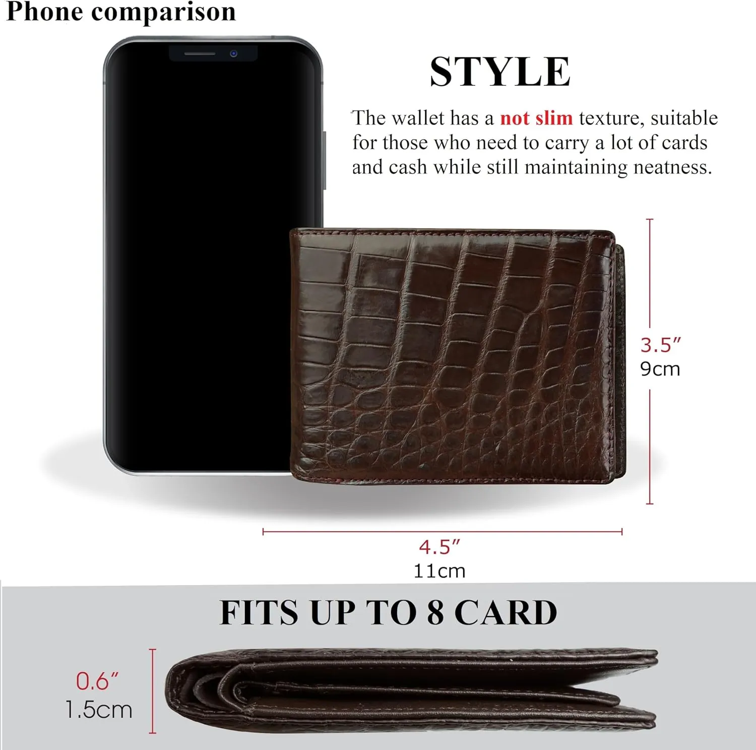 HATA Men Leather Wallet Croc RFID Blocking Front Pocket AIIigator Handmade Gift For Birthday Wedding Anniversary Father's Day