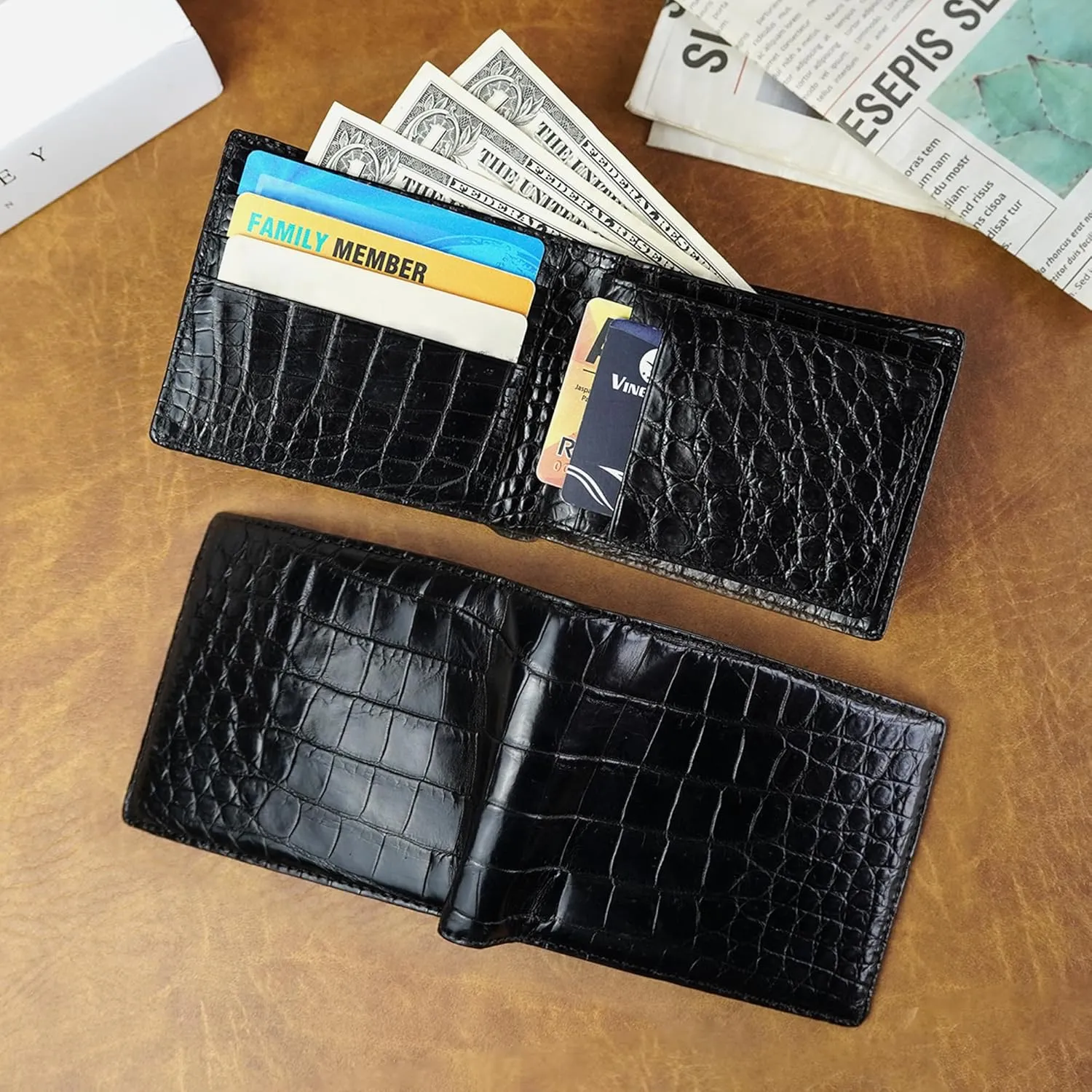 HATA Men Leather Wallet Croc RFID Blocking Front Pocket AIIigator Handmade Gift For Birthday Wedding Anniversary Father's Day