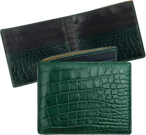 HATA Mens Green Croc Slim Bifold Leather Wallets RFID Blocking AIIigator Wallet Double Side Luxury Passcase with ID Window Classic Handmade Gift for Dad Son Husband Boyfriend VIMIX-81