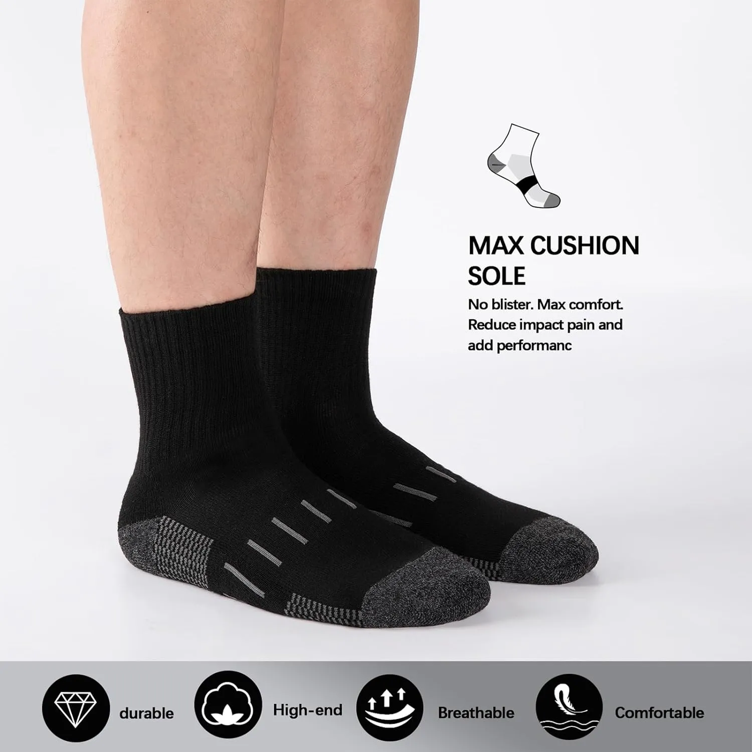 Heatuff Men's Ankle Athletic Socks Quarter Cushion Moisture Wicking Running Sports Work Socks(8 Pairs)