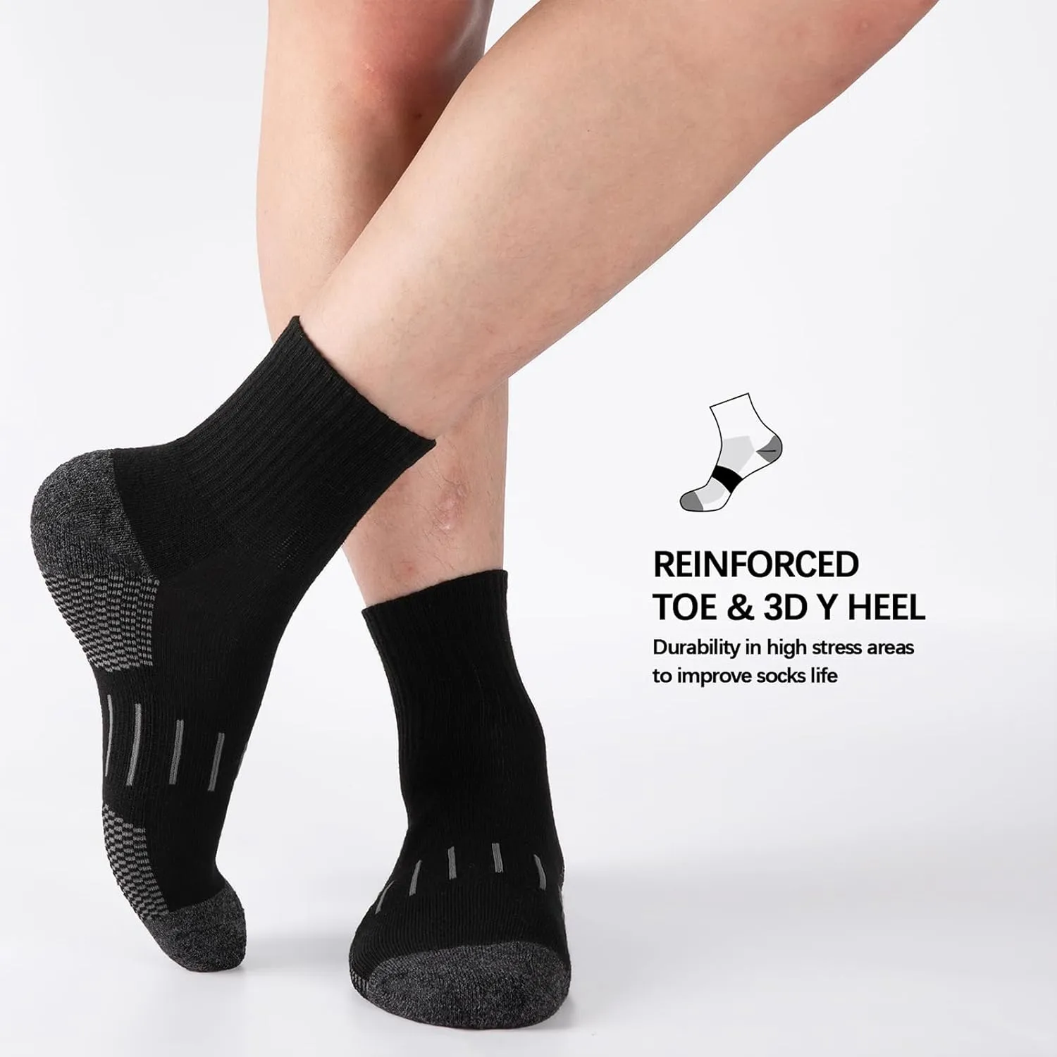 Heatuff Men's Ankle Athletic Socks Quarter Cushion Moisture Wicking Running Sports Work Socks(8 Pairs)