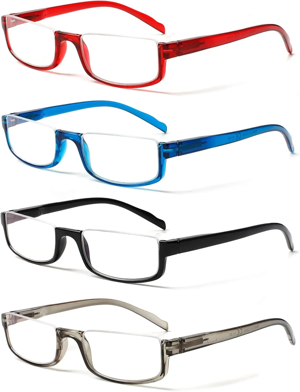 Henotin 4 Pair Reading Glasses for Women Men Readers Half Moon Frame Blue Light Blocking Spring Hinge Eyeglasses(C-mix, 1.50, diopters)