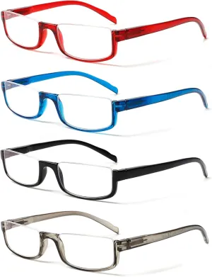 Henotin 4 Pair Reading Glasses for Women Men Readers Half Moon Frame Blue Light Blocking Spring Hinge Eyeglasses(C-mix, 1.50, diopters)