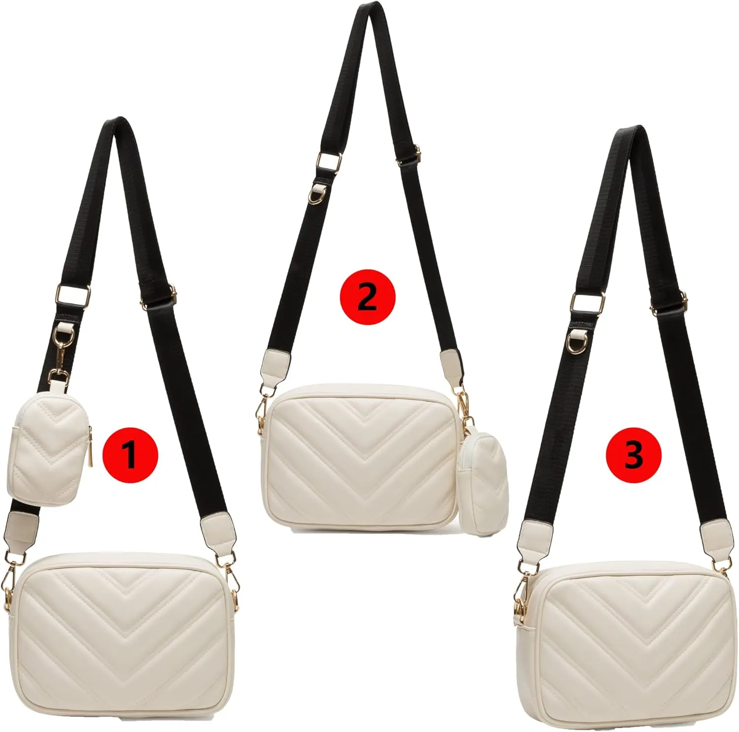 Herald Chevron Quilted Small Crossbody Bag with Coin Purse Pouch, Women Square Camera Side Shoulder 2 Size Handbags