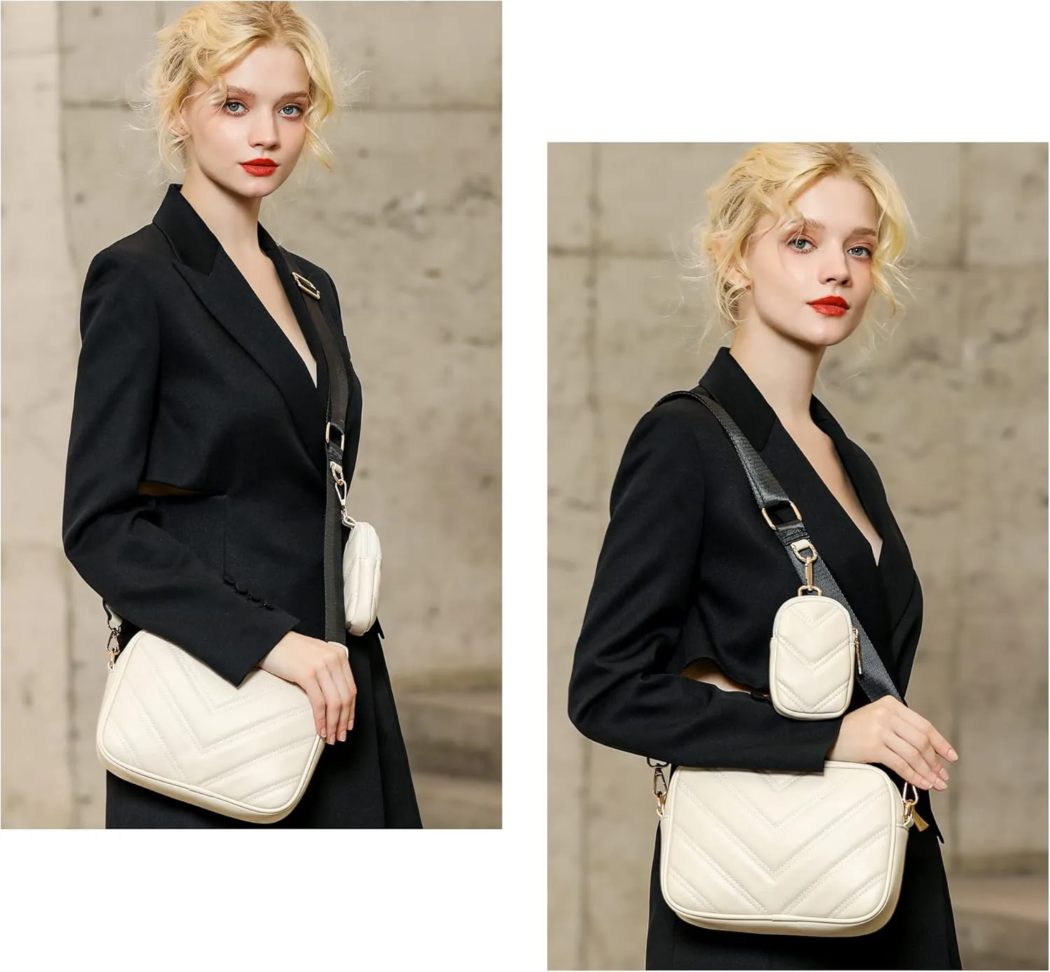 Herald Chevron Quilted Small Crossbody Bag with Coin Purse Pouch, Women Square Camera Side Shoulder 2 Size Handbags