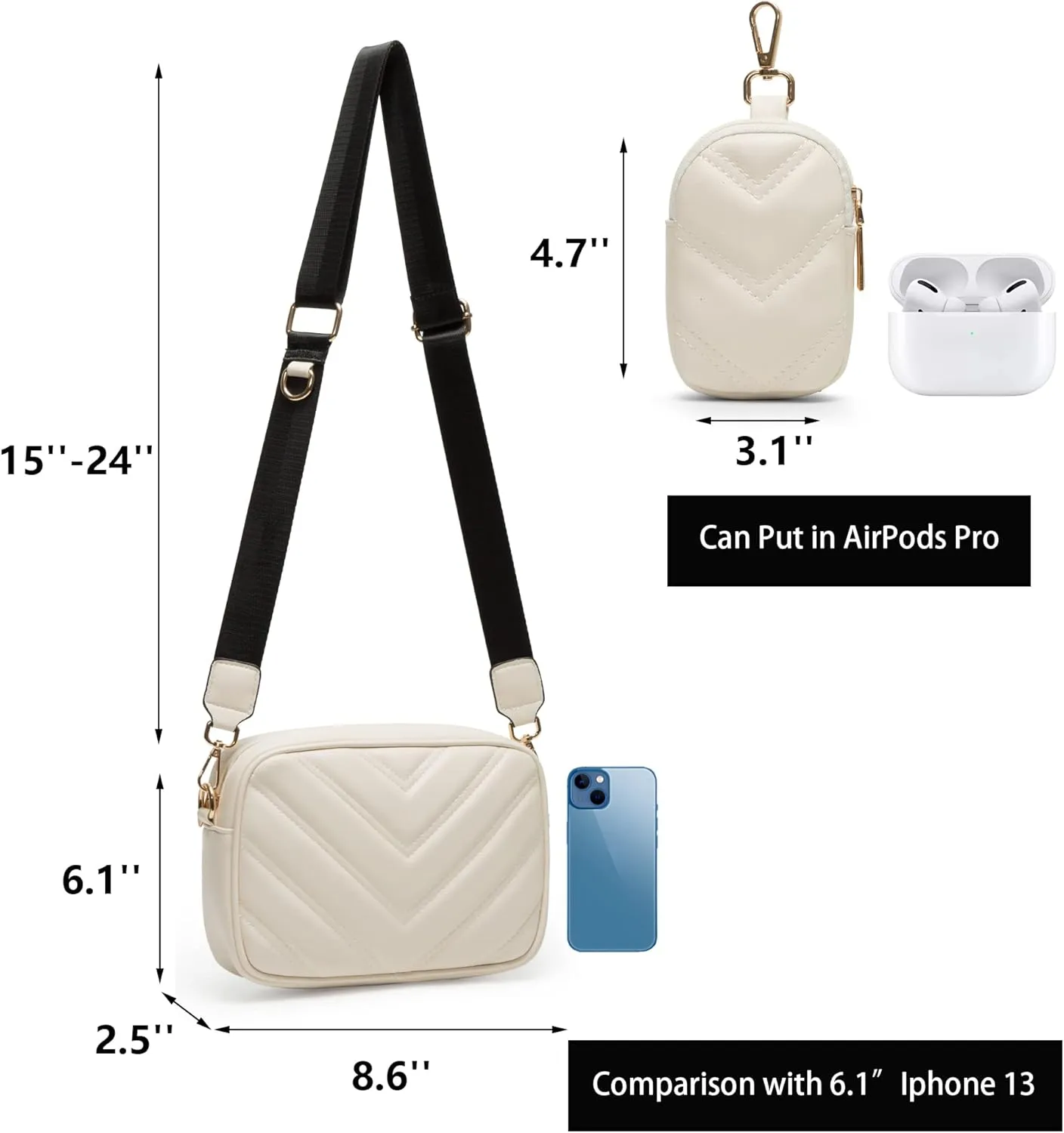 Herald Chevron Quilted Small Crossbody Bag with Coin Purse Pouch, Women Square Camera Side Shoulder 2 Size Handbags