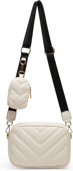 Herald Chevron Quilted Small Crossbody Bag with Coin Purse Pouch, Women Square Camera Side Shoulder 2 Size Handbags