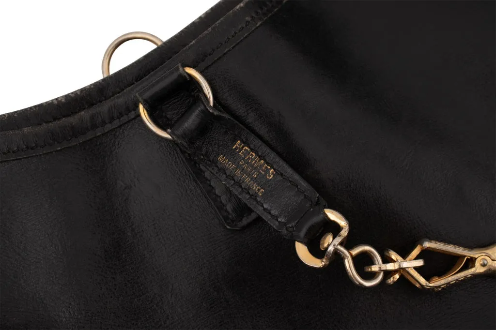 Hermes Black Leather Trim 38 Handbag