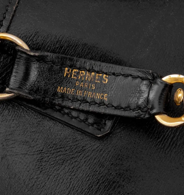 Hermes Black Leather Trim 38 Handbag