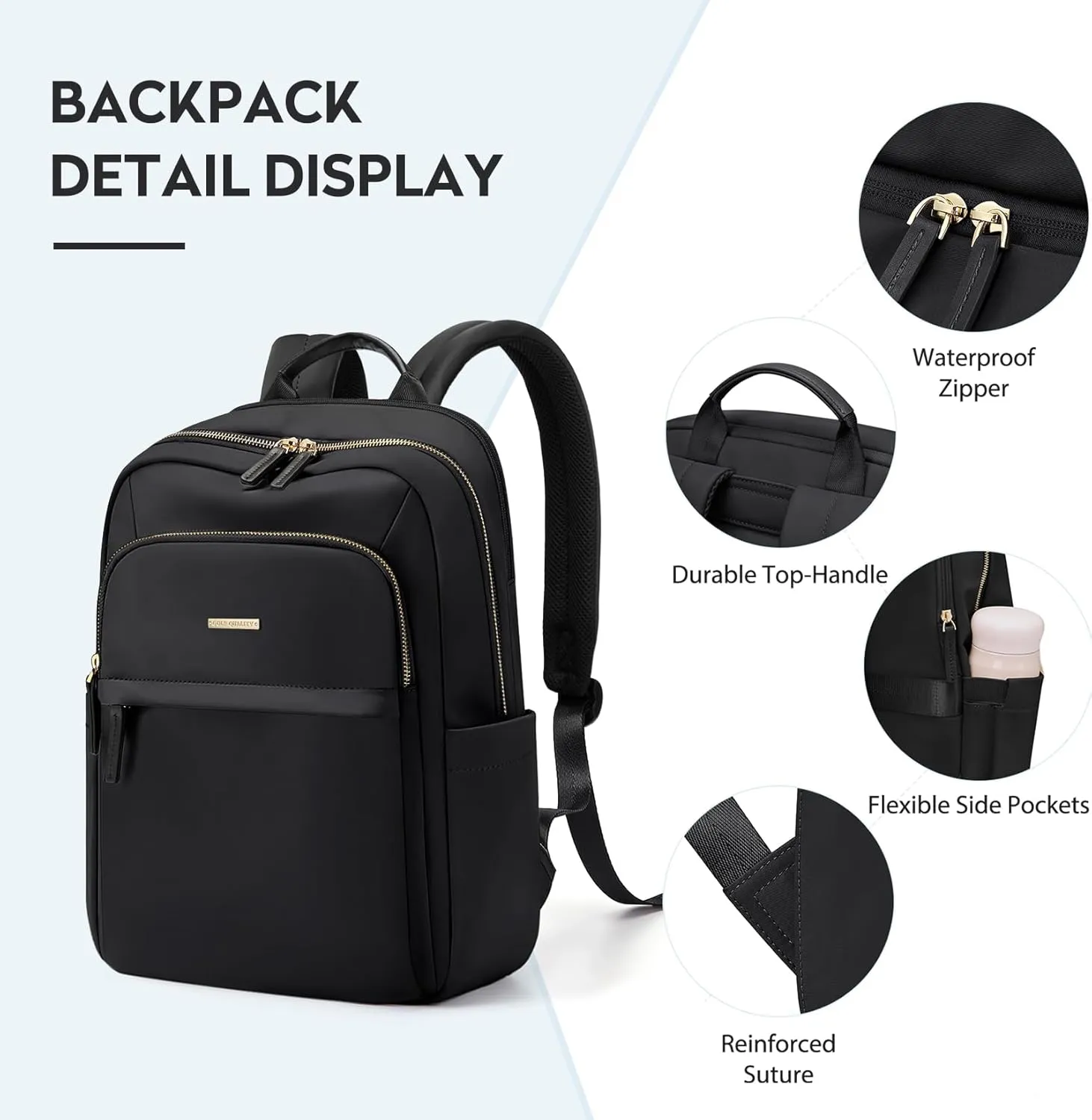 Hiking Travel Backpack for Women Casual Business Weekender Multilayer Laptop Bag,16 Inch,Black