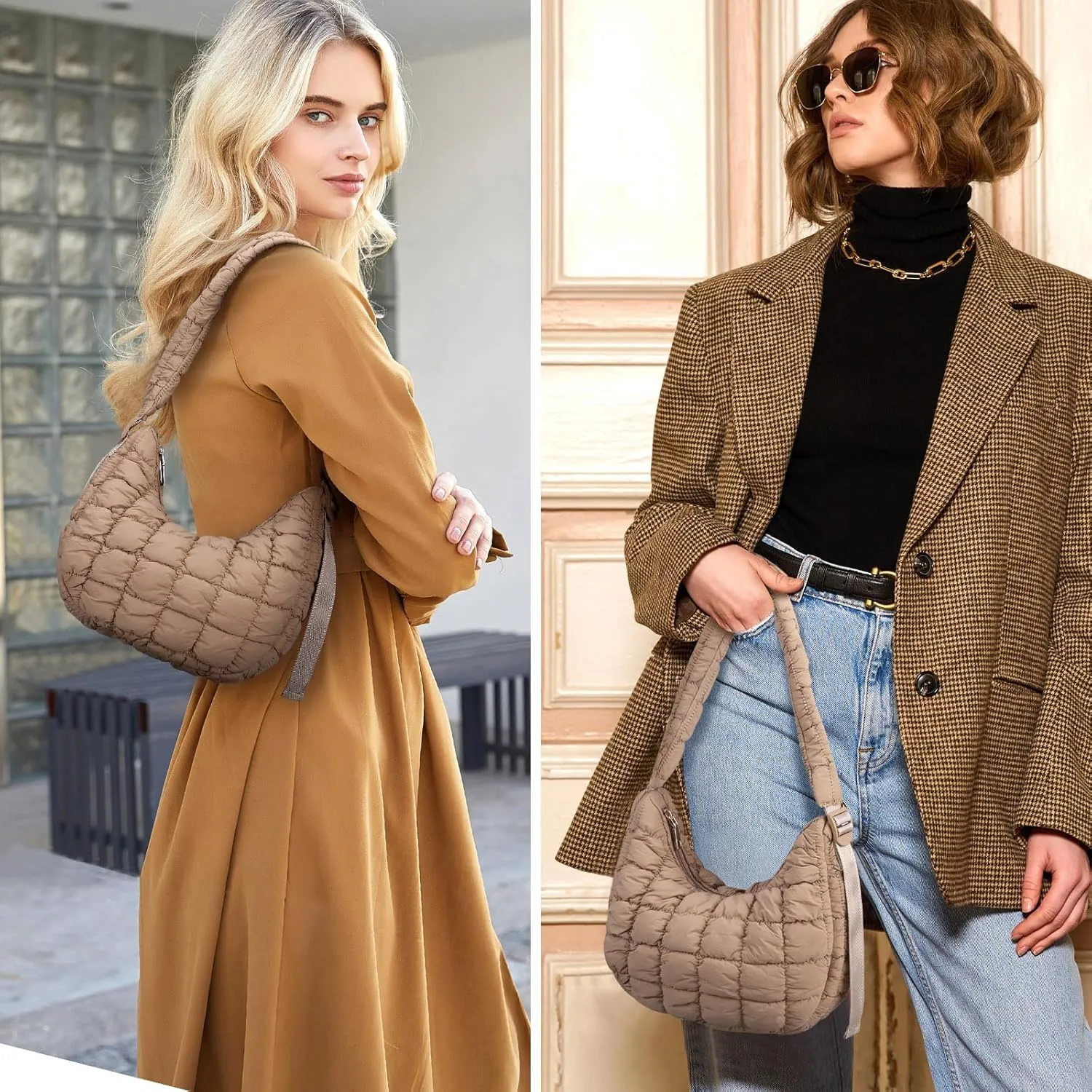 HOMIEE Tote Bag for Women, Quilted Carryall Puffer Shoulder Bag Lightweight Quilted Padding Hobo Bag Handbags Puff Purse