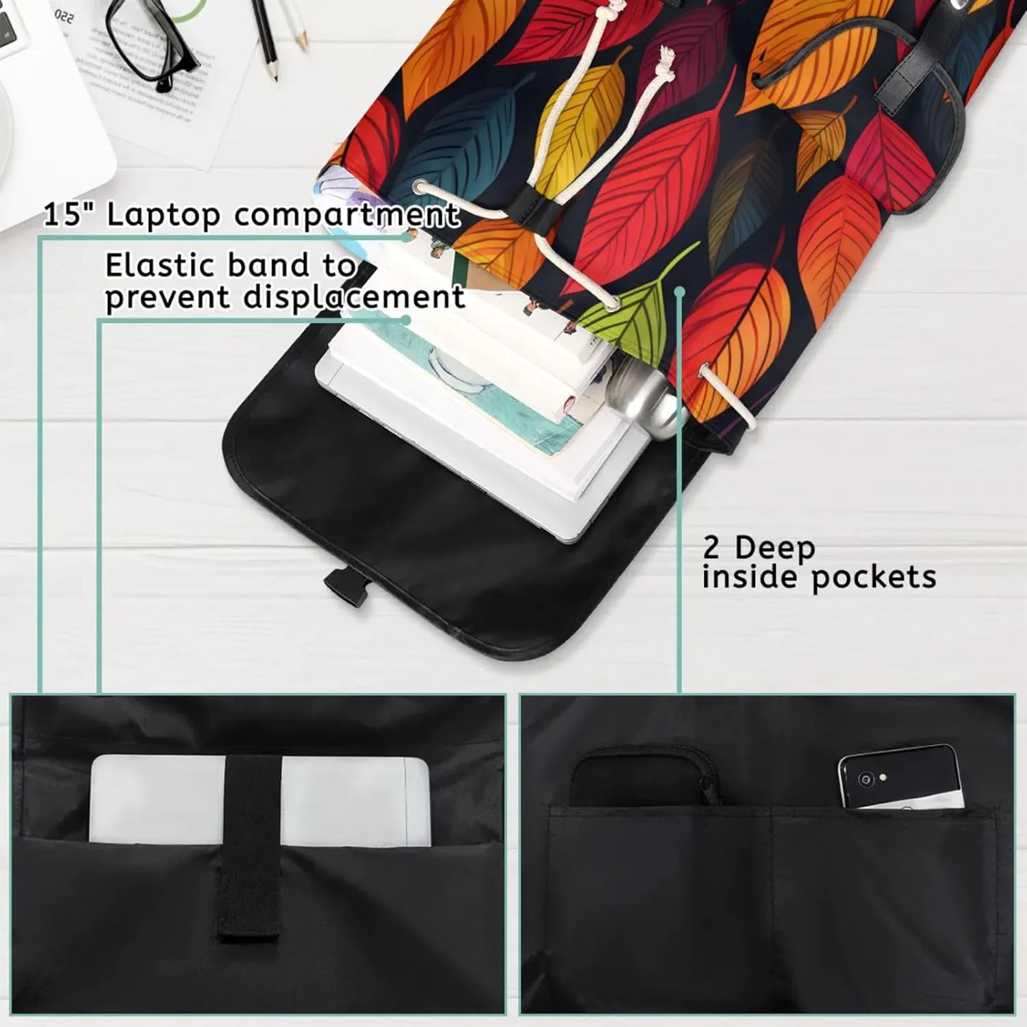 Honeybaby Vintage Waterproof Laptop Backpack for Men/Women Travel Essentials Backpack Expandable Carry On Bag with Anti-Theft Compartment Fits 15" Notebook Fall leaves Themed
