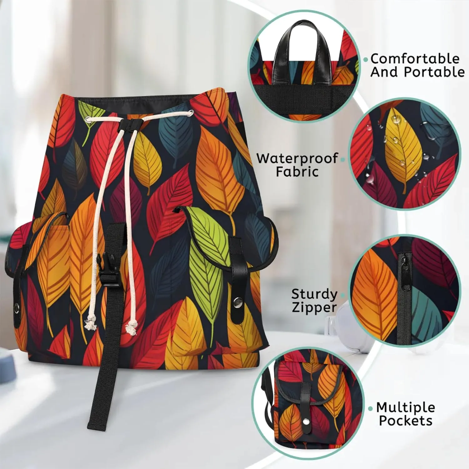Honeybaby Vintage Waterproof Laptop Backpack for Men/Women Travel Essentials Backpack Expandable Carry On Bag with Anti-Theft Compartment Fits 15" Notebook Fall leaves Themed