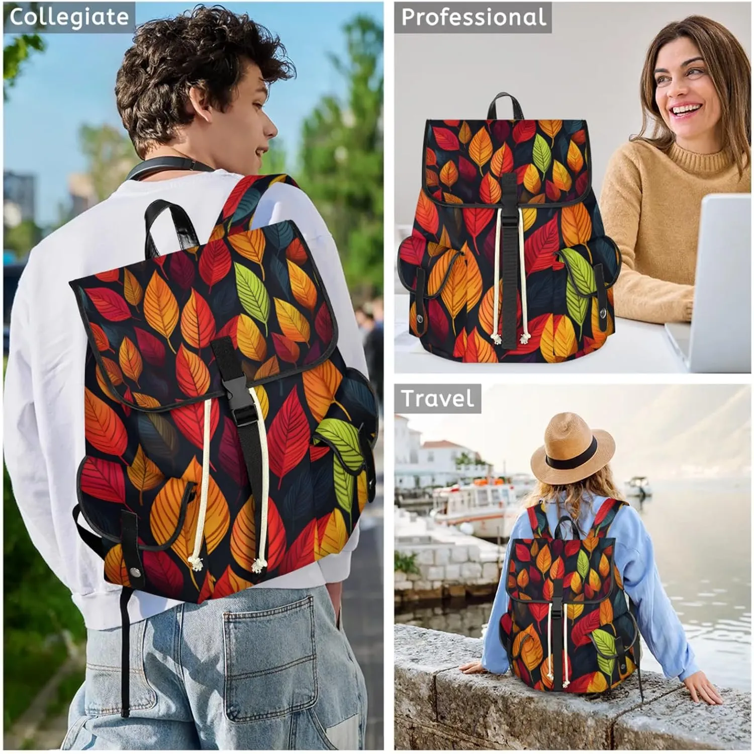 Honeybaby Vintage Waterproof Laptop Backpack for Men/Women Travel Essentials Backpack Expandable Carry On Bag with Anti-Theft Compartment Fits 15" Notebook Fall leaves Themed