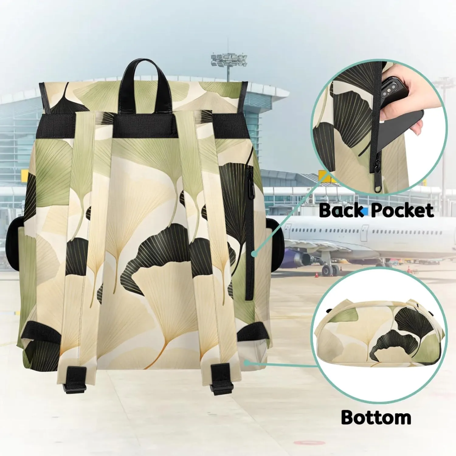 Honeybaby Vintage Waterproof Laptop Backpack for Men/Women Travel Essentials Backpack Expandable Carry On Bag with Anti-Theft Compartment Fits 15" Notebook Ginkgo Leaf