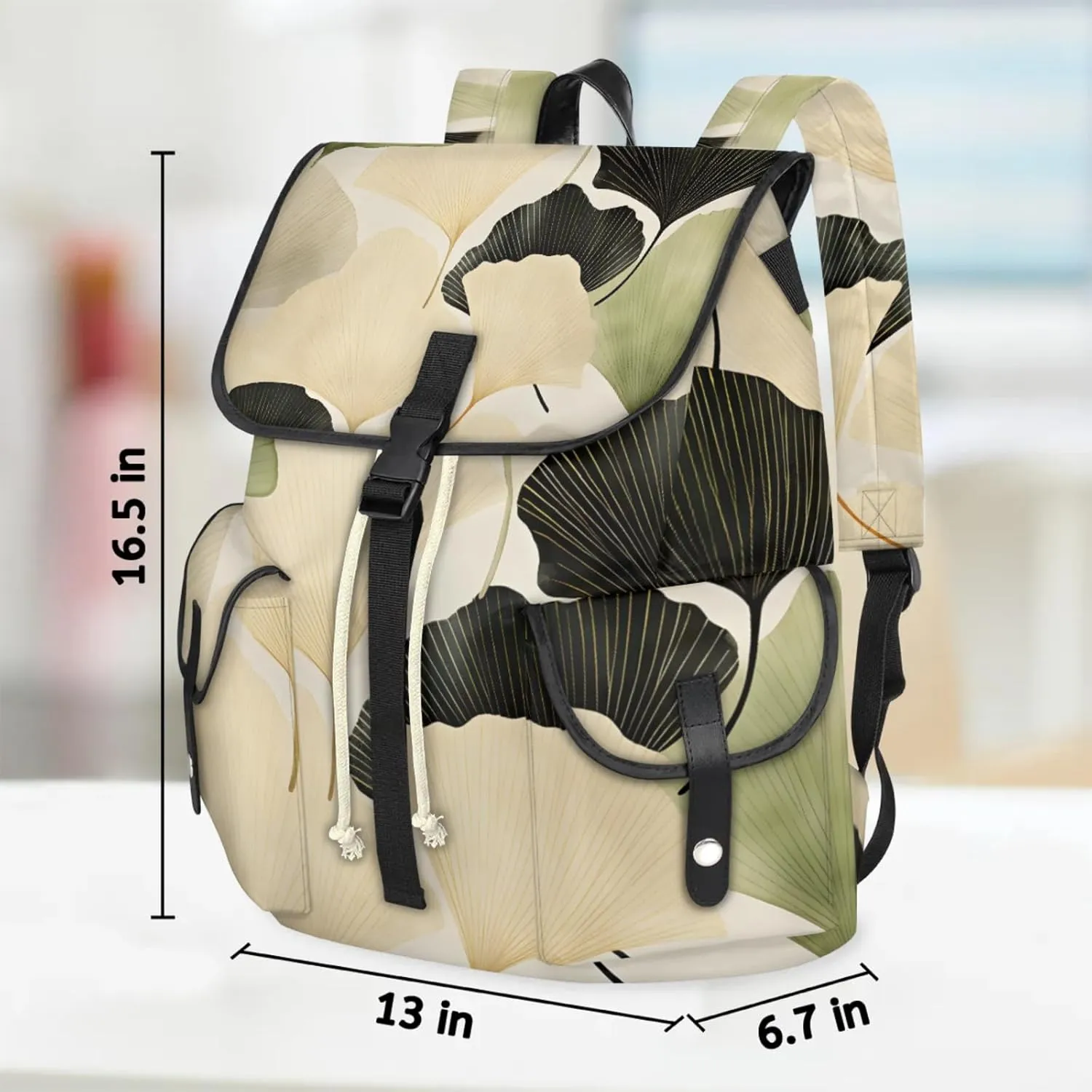 Honeybaby Vintage Waterproof Laptop Backpack for Men/Women Travel Essentials Backpack Expandable Carry On Bag with Anti-Theft Compartment Fits 15" Notebook Ginkgo Leaf