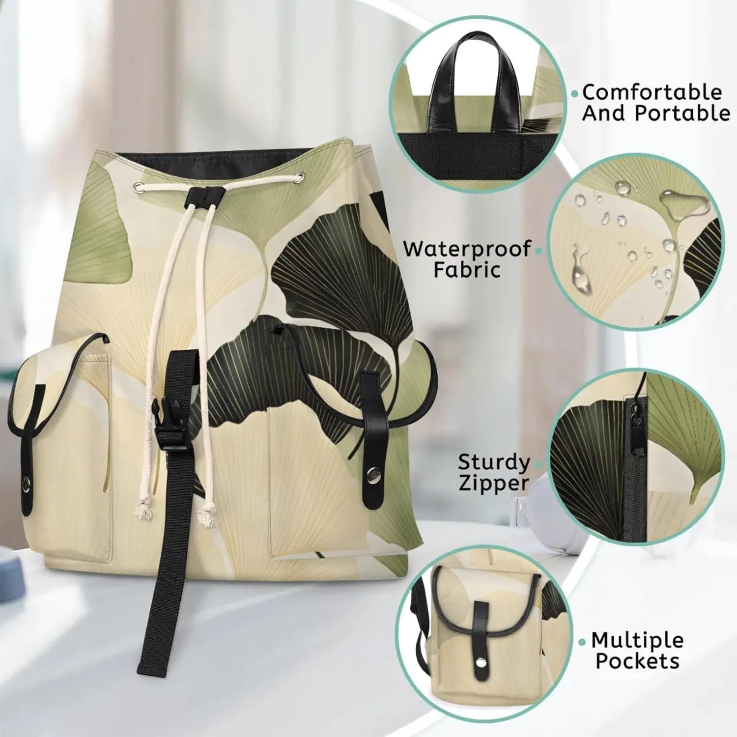 Honeybaby Vintage Waterproof Laptop Backpack for Men/Women Travel Essentials Backpack Expandable Carry On Bag with Anti-Theft Compartment Fits 15" Notebook Ginkgo Leaf