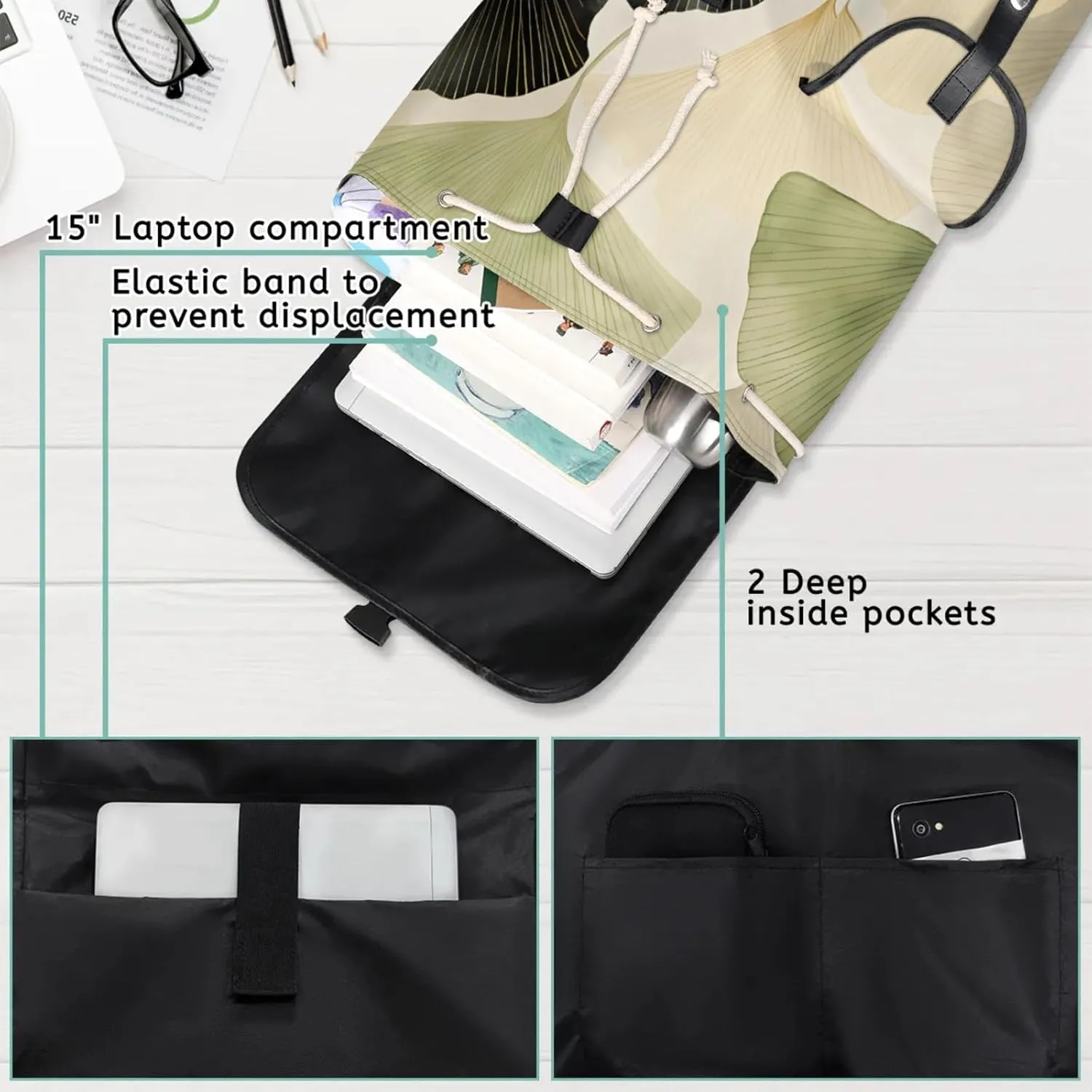 Honeybaby Vintage Waterproof Laptop Backpack for Men/Women Travel Essentials Backpack Expandable Carry On Bag with Anti-Theft Compartment Fits 15" Notebook Ginkgo Leaf