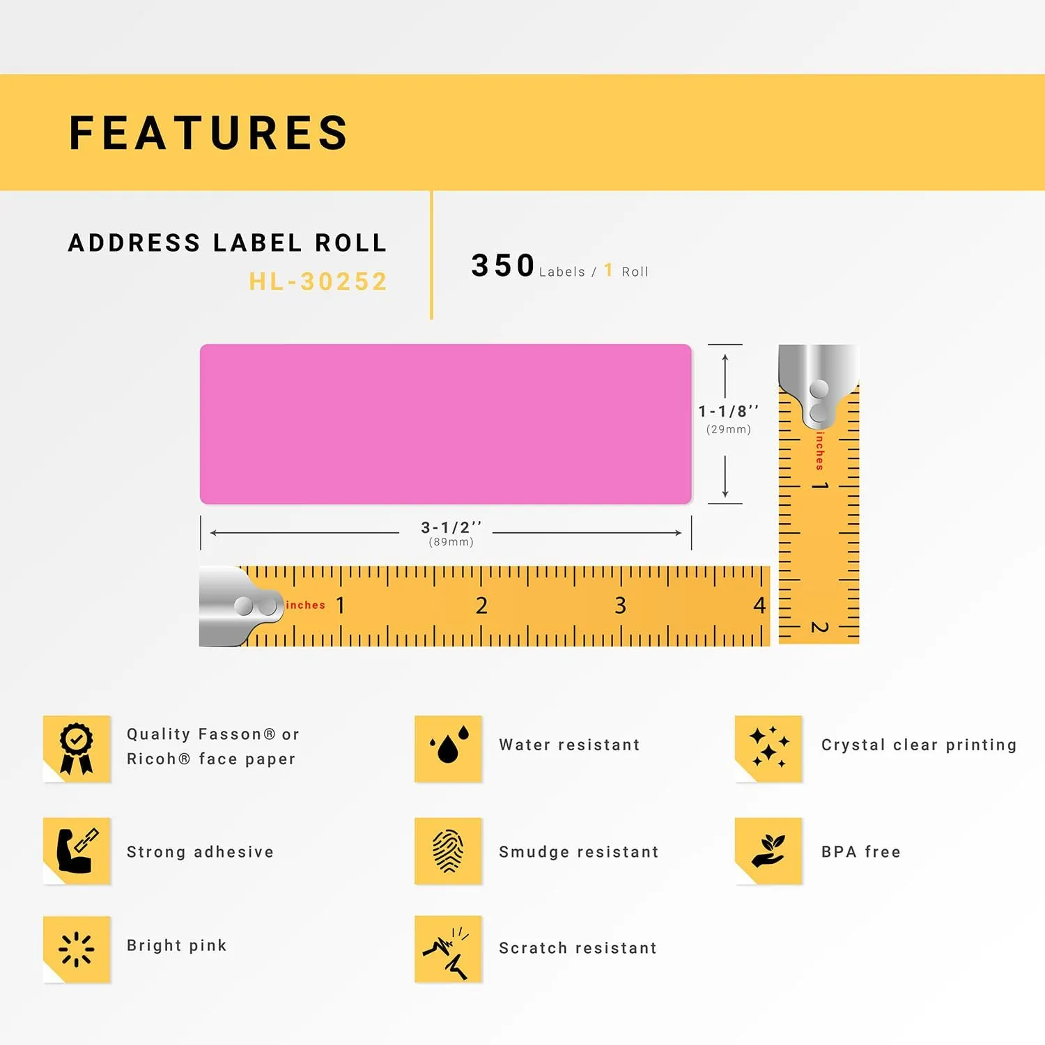 HOUSELABELS Compatible DYMO 30252 Pink Address Labels (1-1/8" x 3-1/2"), Strong Permanent Adhesive, Compatible with DYMO LW 450, 4XL, Rollo & Zebra Desktop Printers, 6 Rolls /2100 Labels