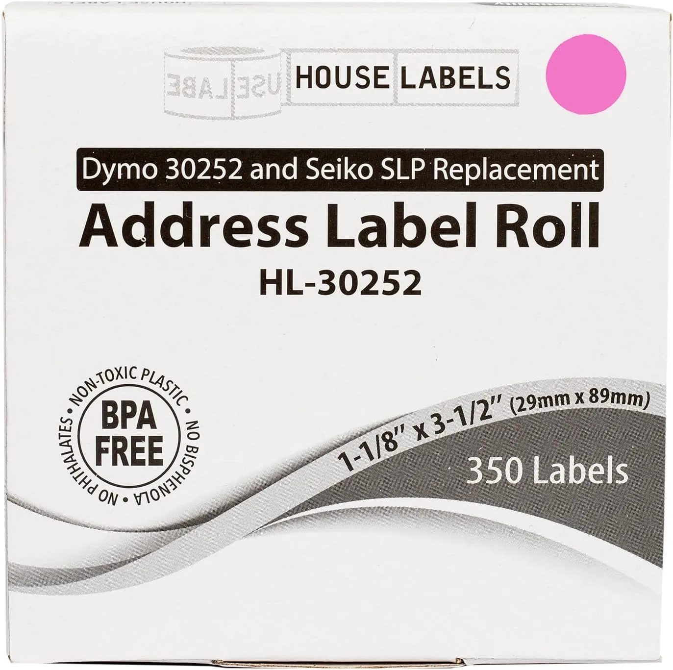 HOUSELABELS Compatible DYMO 30252 Pink Address Labels (1-1/8" x 3-1/2"), Strong Permanent Adhesive, Compatible with DYMO LW 450, 4XL, Rollo & Zebra Desktop Printers, 6 Rolls /2100 Labels