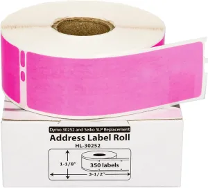 HOUSELABELS Compatible DYMO 30252 Pink Address Labels (1-1/8" x 3-1/2"), Strong Permanent Adhesive, Compatible with DYMO LW 450, 4XL, Rollo & Zebra Desktop Printers, 6 Rolls /2100 Labels