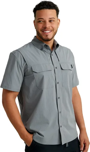 HUK Back Draft Solid Short Sleeve Button, Vented Fishing Shirt for Men