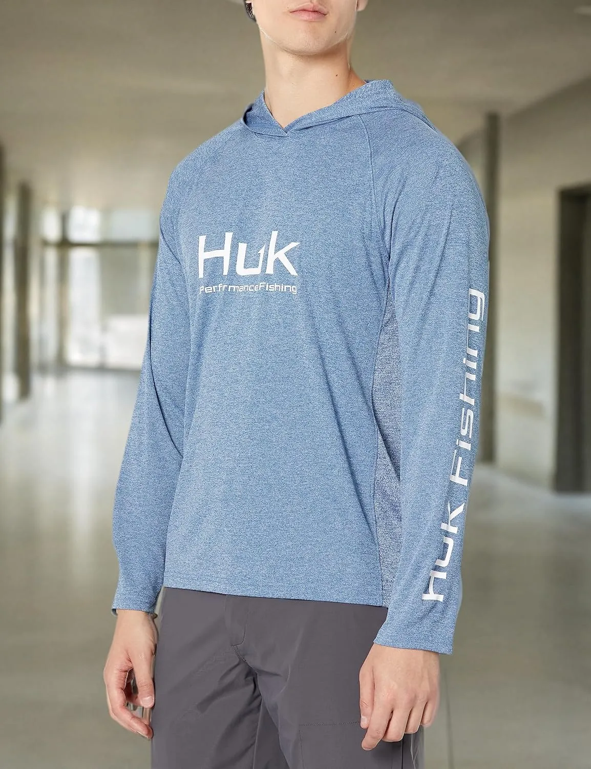 HUK Men's Pursuit Heather Hoodie, Sun Protecting Fishing Shirt with Hood