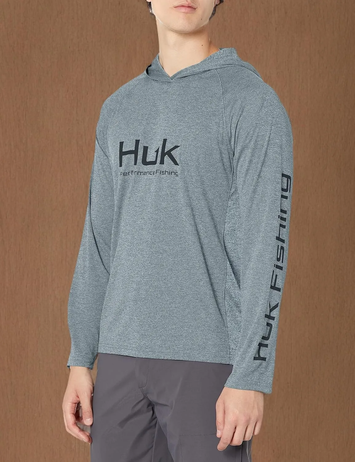 HUK Men's Pursuit Heather Hoodie, Sun Protecting Fishing Shirt with Hood