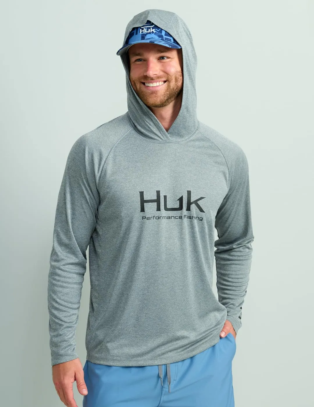 HUK Men's Pursuit Heather Hoodie, Sun Protecting Fishing Shirt with Hood