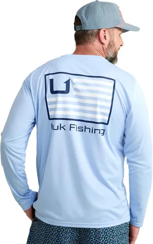 HUK Mens Pursuit Pattern Crew Sleeve, Performance Shirt, Bars - Windsurfer, 3X-Large