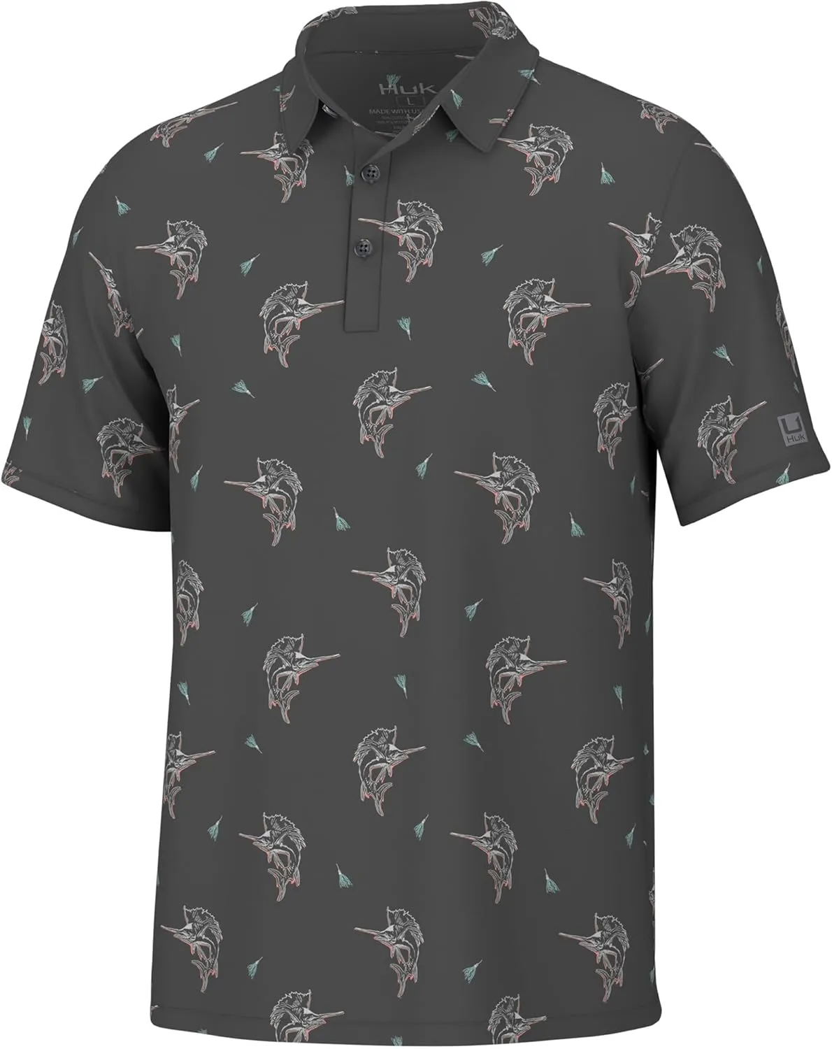 HUK Men's Pursuit Pattern, Performance Short Sleeve Polo Shirt