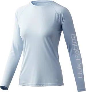 HUK Women's Pursuit Patterned Crew Sleeve, Performance Shirt