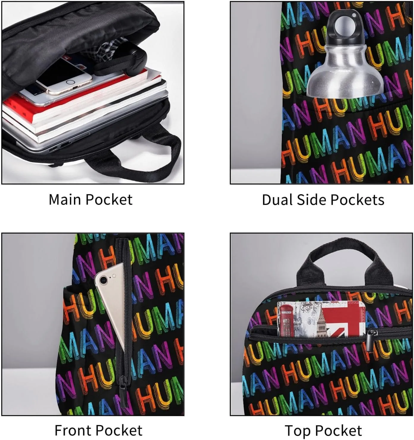 Human LGBT Rainbow Gay Pride Travel Laptop Backpack Casual Backpacks Double Shoulder Daypack Notebook Rucksack Work Bags Sports Bag for Hiking Camping Beach