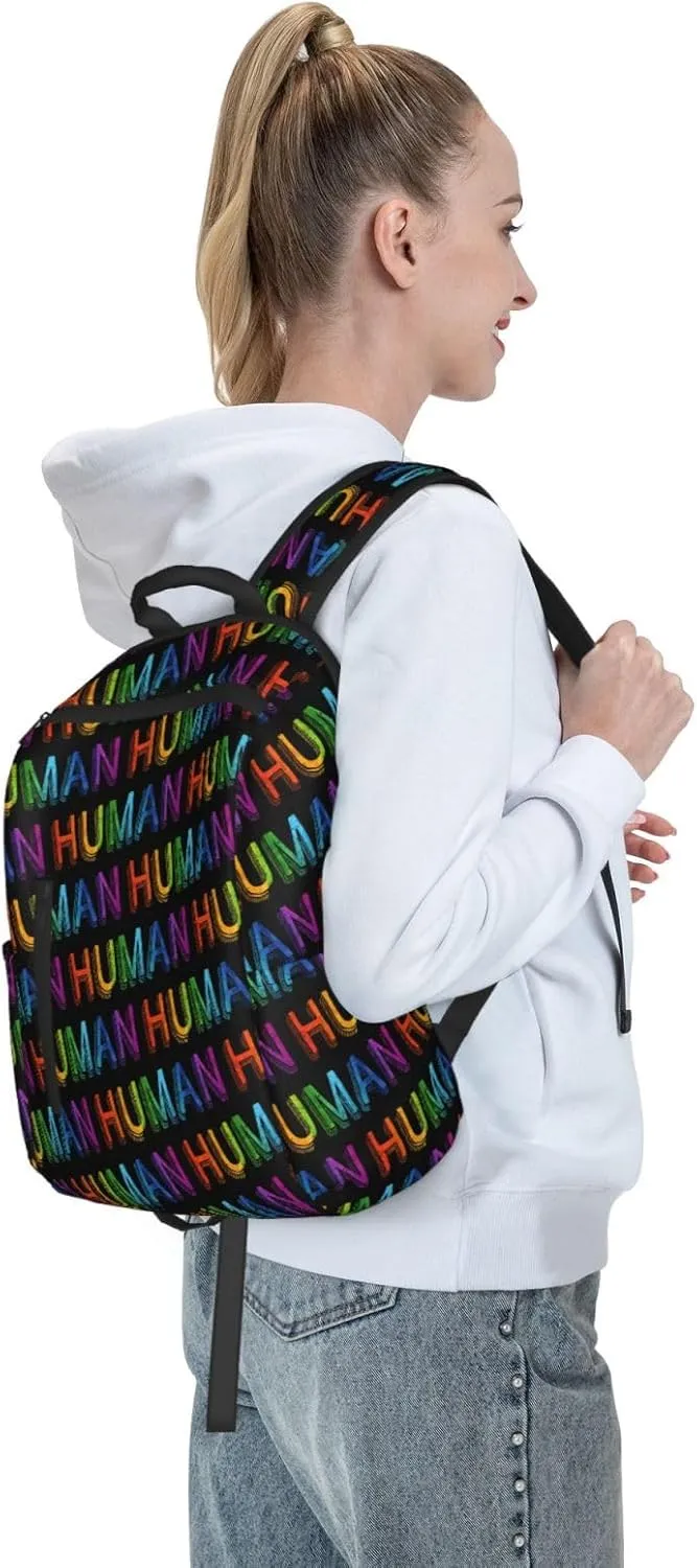 Human LGBT Rainbow Gay Pride Travel Laptop Backpack Casual Backpacks Double Shoulder Daypack Notebook Rucksack Work Bags Sports Bag for Hiking Camping Beach