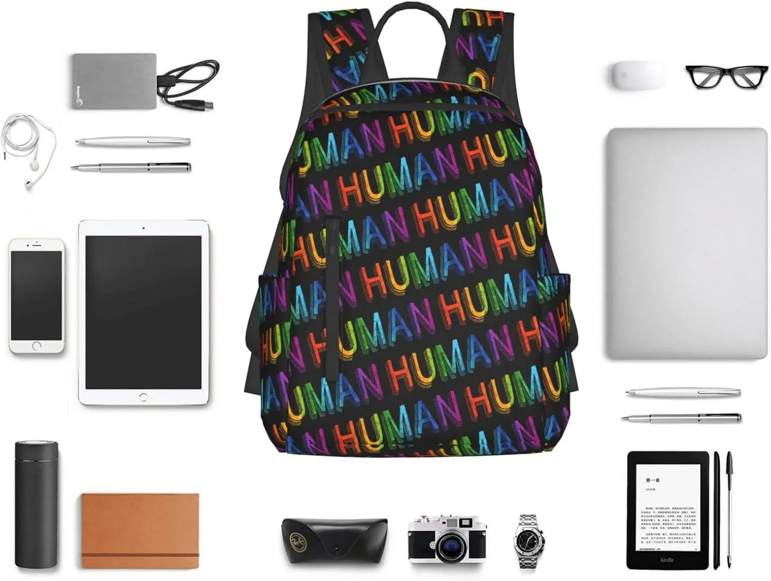 Human LGBT Rainbow Gay Pride Travel Laptop Backpack Casual Backpacks Double Shoulder Daypack Notebook Rucksack Work Bags Sports Bag for Hiking Camping Beach