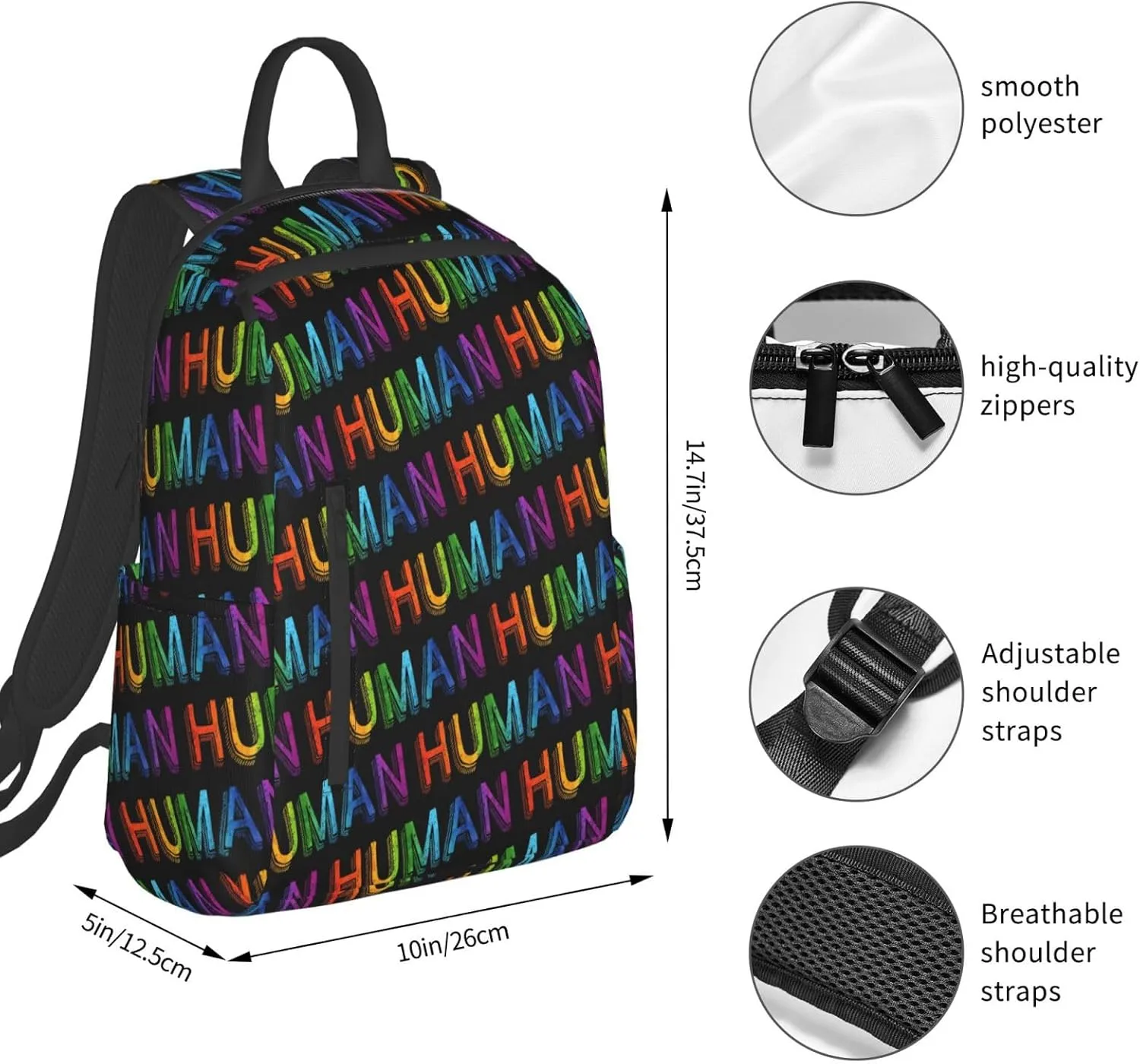 Human LGBT Rainbow Gay Pride Travel Laptop Backpack Casual Backpacks Double Shoulder Daypack Notebook Rucksack Work Bags Sports Bag for Hiking Camping Beach